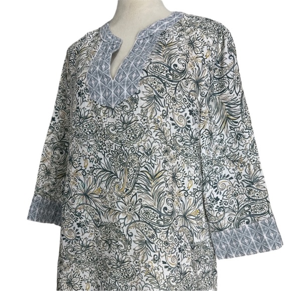 Sigrid Olsen Floral Linen 3/4 Sleeve V Neck Tunic NEW - Picture 6 of 10